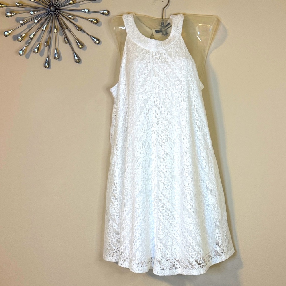 Flowing Three Pink Hearts White Lace Sleeveless Fully Lined Dress NWT - Picture 5 of 7